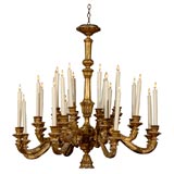 Antique 19th Century Italian 8 arm, 24 light gilt wood chandelier