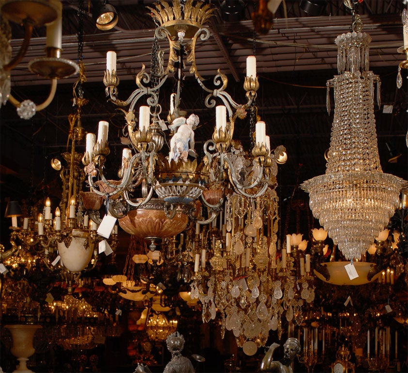 Tole and porcelain chandelier