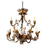 Tole and porcelain chandelier