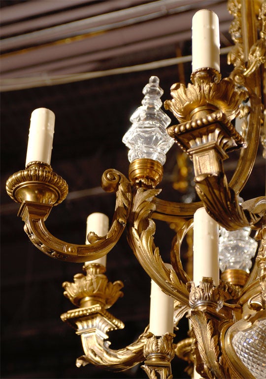 Antique Chandelier. Gilt bronze chandlier with crystal In Excellent Condition For Sale In Atlanta, GA
