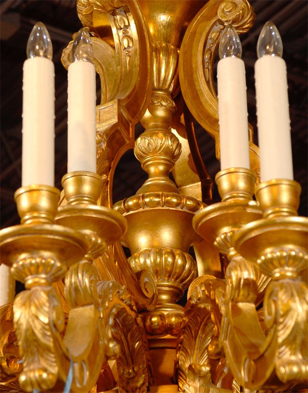 French Antique Gilded Wood Chandelier For Sale