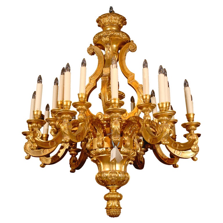 Antique Gilded Wood Chandelier For Sale