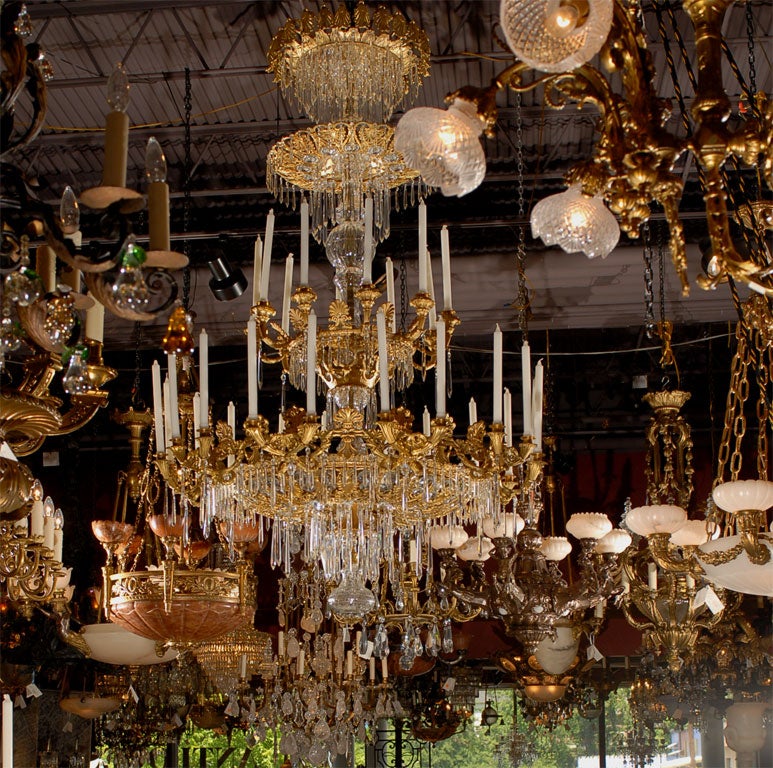 #CW2792  Magnificent mercury gilded bronze and crystal chandelier from Imperial Russia. Thirty candles. Can be electrified.