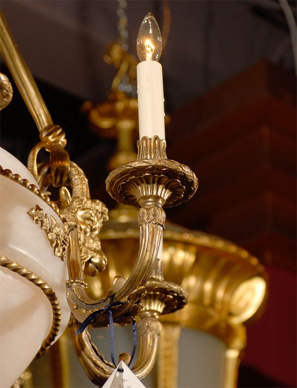 French Antique Gilt Bronze and Alabaster Chandelier For Sale