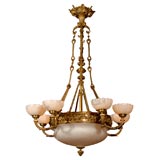Antique Gilt Bronze and Alabaster Chandelier