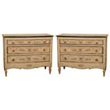 Pair of Italian Painted Commodes with Floral Decoration