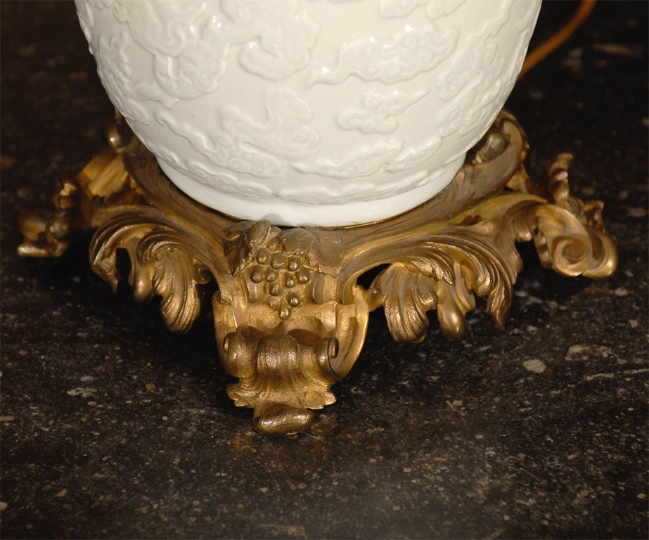 Chinese Blanc de Chine Vase with Ormalu Mounts, wired as a lamp