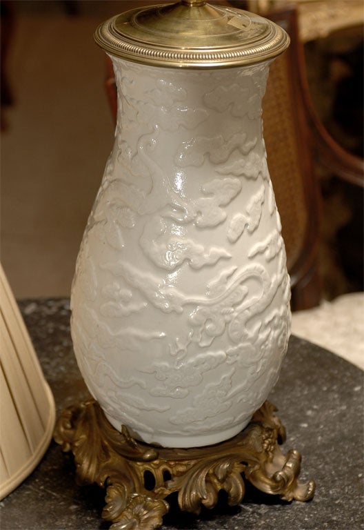 Blanc de Chine Vase with Ormalu Mounts, wired as a lamp 4