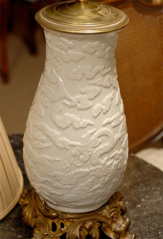 Blanc de Chine Vase with Ormalu Mounts, wired as a lamp 5