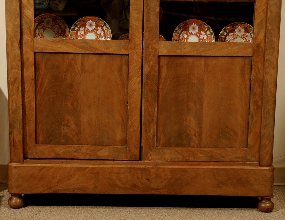 French Faded Mahogany Bookcase with Glazed Doors & Bun Feet, ca. 1830