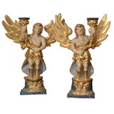 Pair of Italian Painted And Parcel Gilt Figures of Angels