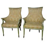 Pair of Carved Emerald Green Chairs