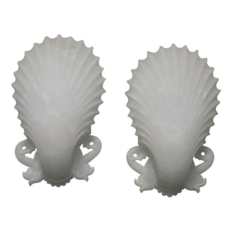 Pair of Italian Alabaster Shell Plaques