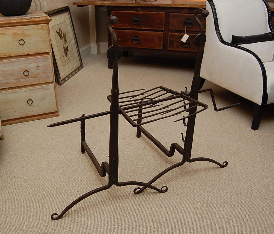 American Pair of 19th Century Cast Iron Andirons with Rotisserie Spit