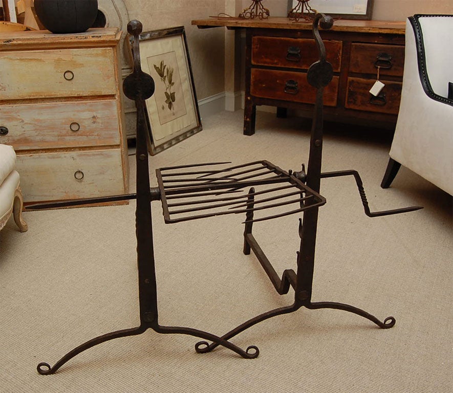 Pair of 19th Century Cast Iron Andirons with Rotisserie Spit 1