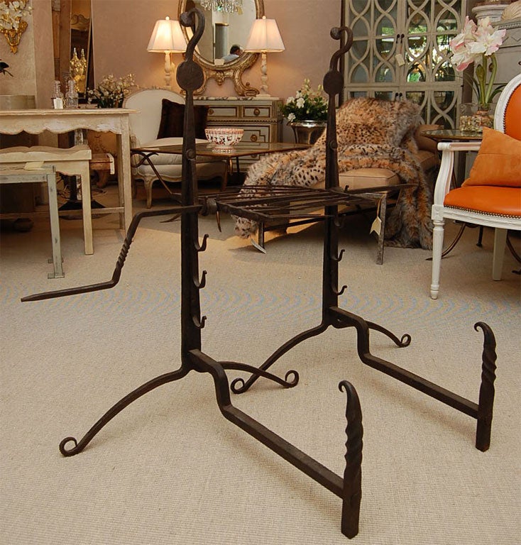 Pair of 19th Century Cast Iron Andirons with Rotisserie Spit 6