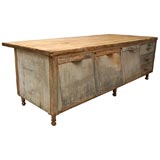 Antique Galvanized Steel Kitchen Prep Table with Maple Chopboard Top