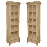 Pair of Swedish Gustavian Style Glass Door Tall Cabinets