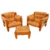 Pair Of Brazilian Leather Chairs And Ottoman