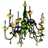 Vintage Funfilled  sunflower Iron and Wood Chandelier