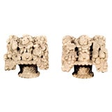 Pair Carved Limestone Fruit and Flower Baskets