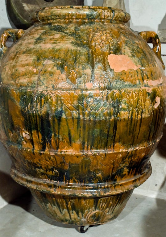 Rare and Very Large Glazed Terracotta Amphora from Imprunetta, Italy In Good Condition For Sale In Woodbury, CT