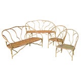 Wrought Iron "Faux Bois" Garden Furniture Suite