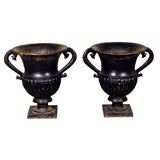 Set of Two 19th C. Swedish pair of cast iron garden urns