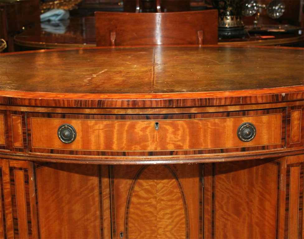 19th Century George III Satinwood Oval Inlaid Leather Top Partners Desk