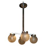 Machine Age Chandelier with Frosted & Etched Globes