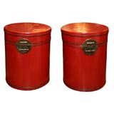 Pair of Red Leather Chinese Hat Boxes