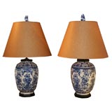 Antique Pair of 19th Century Delft Vases, Wired as Lamps