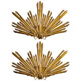 PAIR (20th) Mid-Century Gilt Starburst Sconces LARGE 36" across