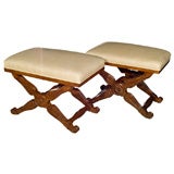 PAIR Carved "X" Benches New Upholstery