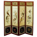 Embroidered Silk Four Panel Export Screen Calligraphy