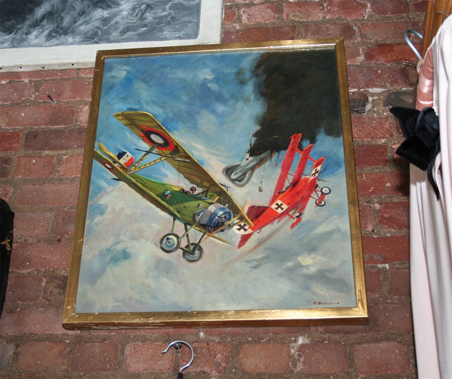 Oil Painting  of  WW1 Dog Fight-Signed