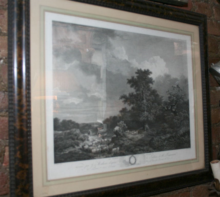 H. Fragonard Engraving in Tortoise and Wood Frame In Good Condition In Water Mill, NY