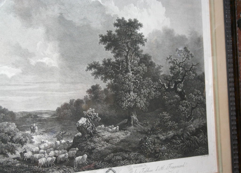 Late 18th Century H. Fragonard Engraving in Tortoise and Wood Frame