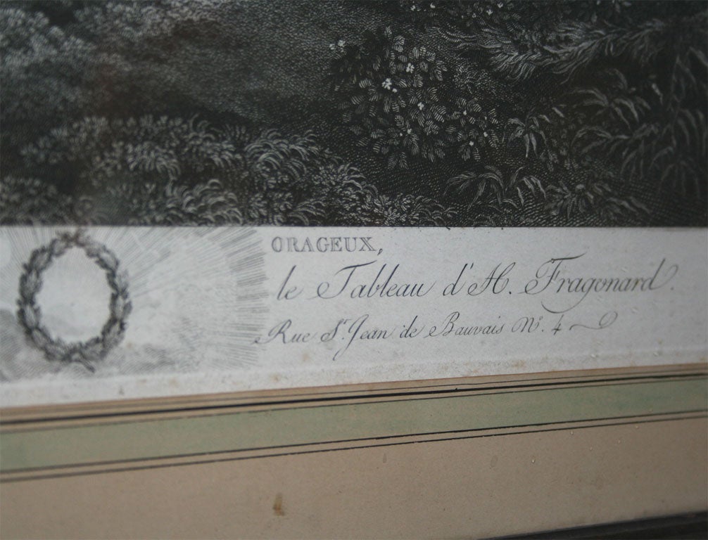 H. Fragonard Engraving in Tortoise and Wood Frame 1