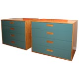 Pair of birch dressers with blue lacquered fronts