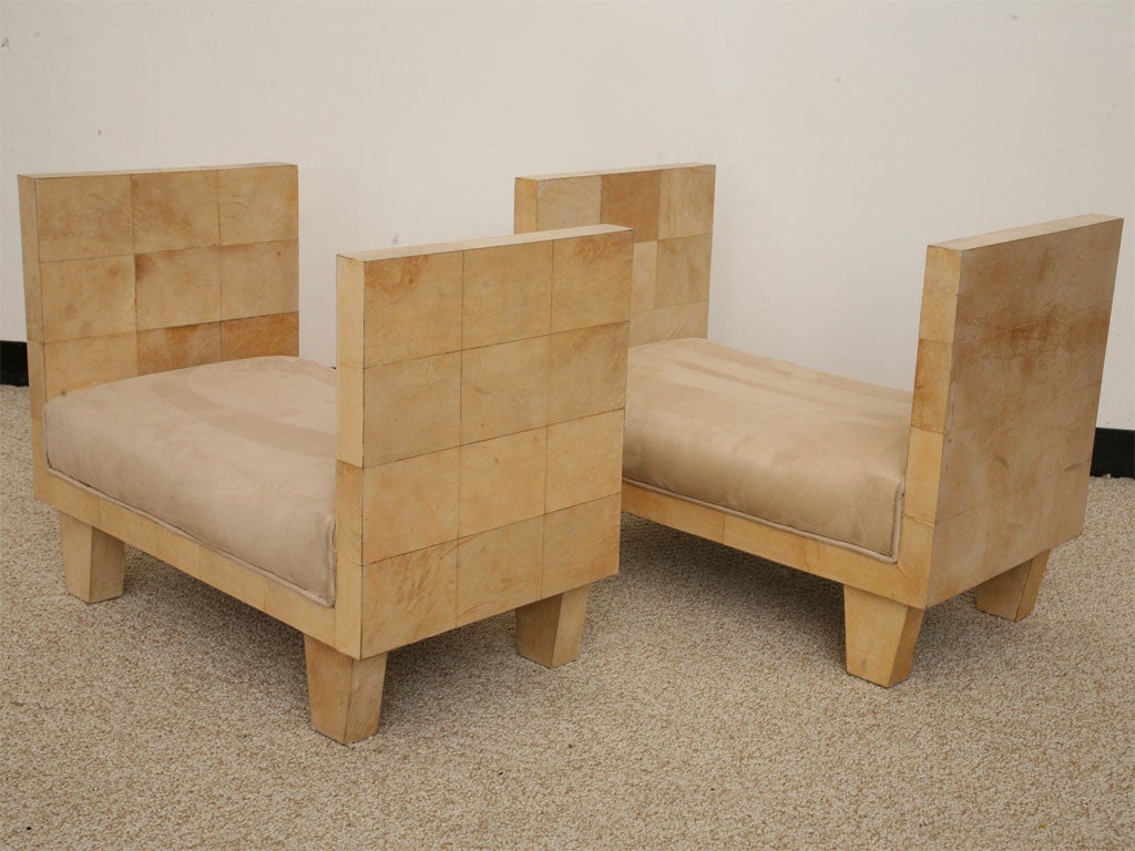 Pair of Parchment Ottomans
