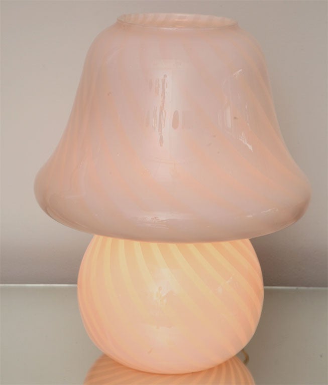 70's Murano glass mushroom lamp by Vetri Murano features palest pink swirled striping...so perfect for the modern girl's room! For a fun mis-matched pair, be sure to check out our other pink Vetri Murano lamp, also on the website.