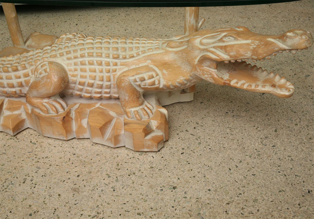 American Vintage Carved Wood Alligator Table