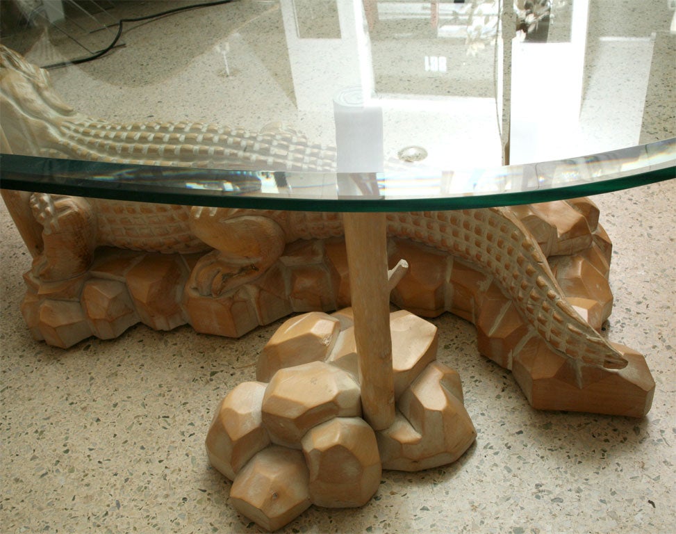 Vintage Carved Wood Alligator Table 2