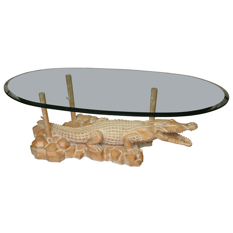 Vintage Carved Wood Alligator Table