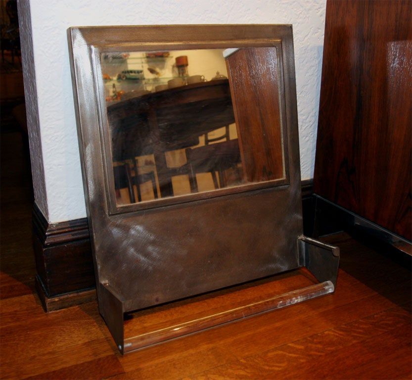 Machine age mirror with original glass towel rack