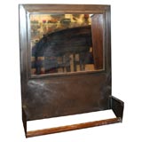 Antique Machine age mirror with original glass towel rack