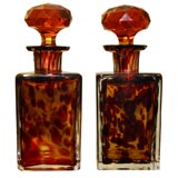 Pair Of Antique Tortoise Glass Perfume Bottles