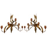 Pair of Dramatic Gilt Metal Tulip Sconces 2