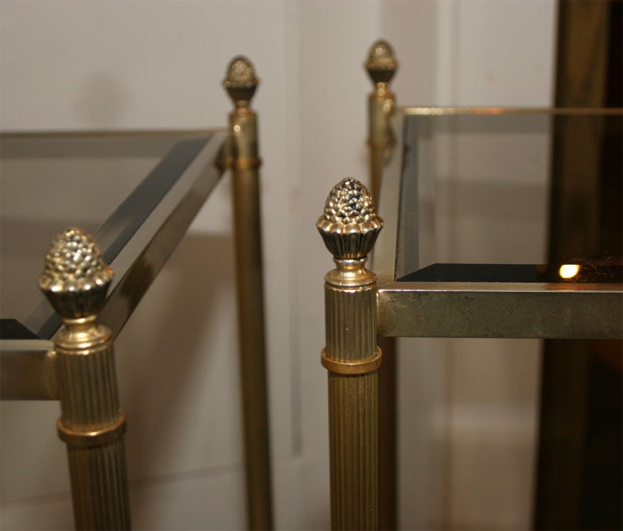 French Pair of Mid-Century Brass & Glass End Tables For Sale